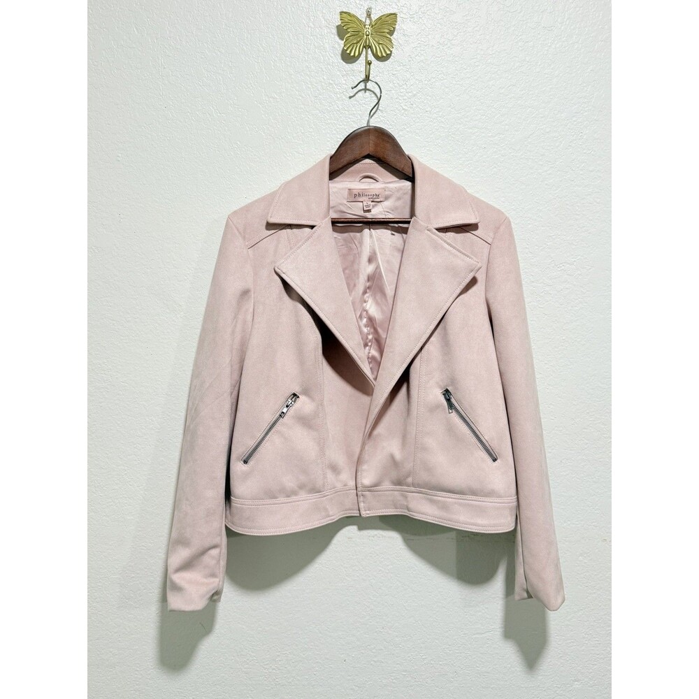 Philosophy Republic Clothing Pink Faux Suede Moto Biker Jacket Size L